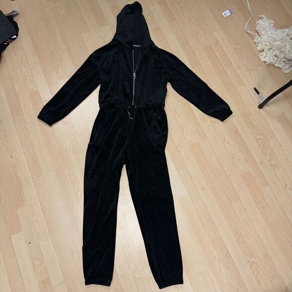 Vintage Juicy Couture Hoodie Jumpsuit Black Velour Size Medium